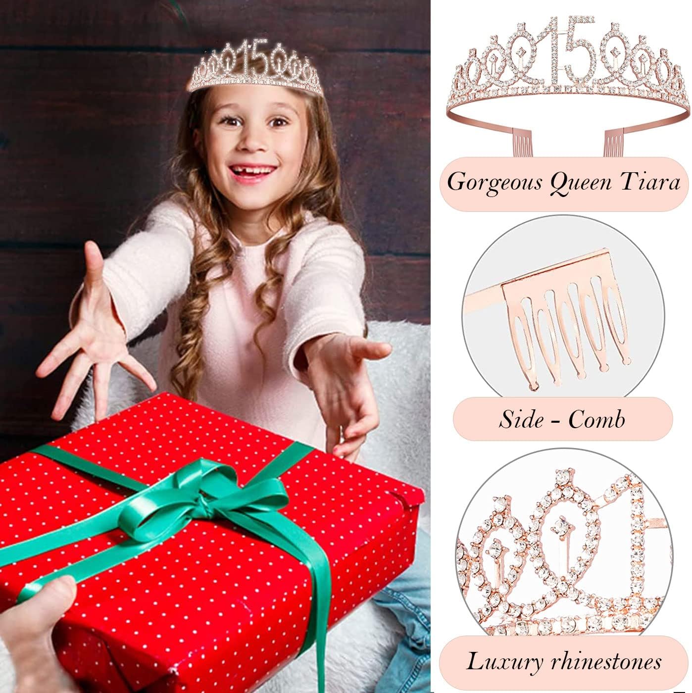 15th Birthday Decorations for Girls, 15th Birthday Sash and Crown, Cake Topper, Number Candles and Balloons, 15 Year Old Gifts for Girls - Image 5