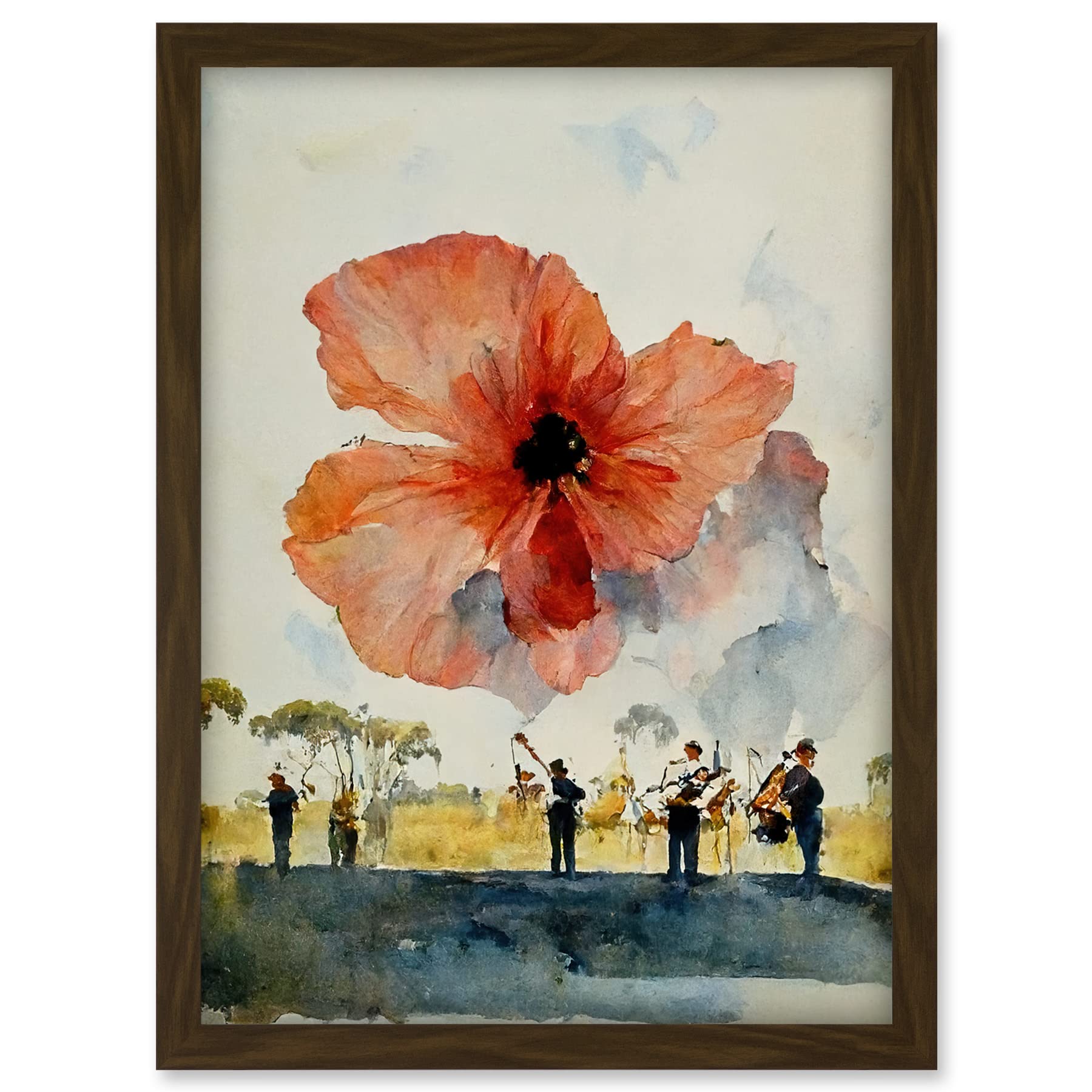 Doppelganger33 LTD Watercolour War Memorial Remembrance Day Poppy Brass Band Artwork Framed A3 Wall Art Print