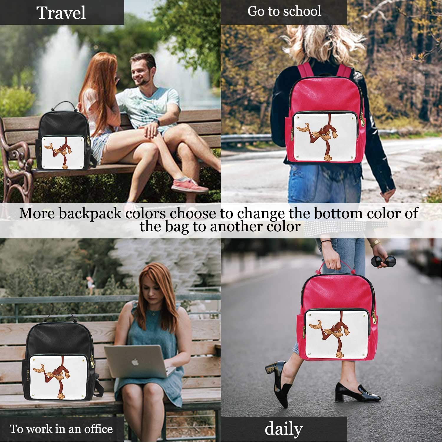 Cartoon cColorfulpanzee on The Tree Branch,Leather Bag?Large Vector Jeffcyb Packs Men 15IN