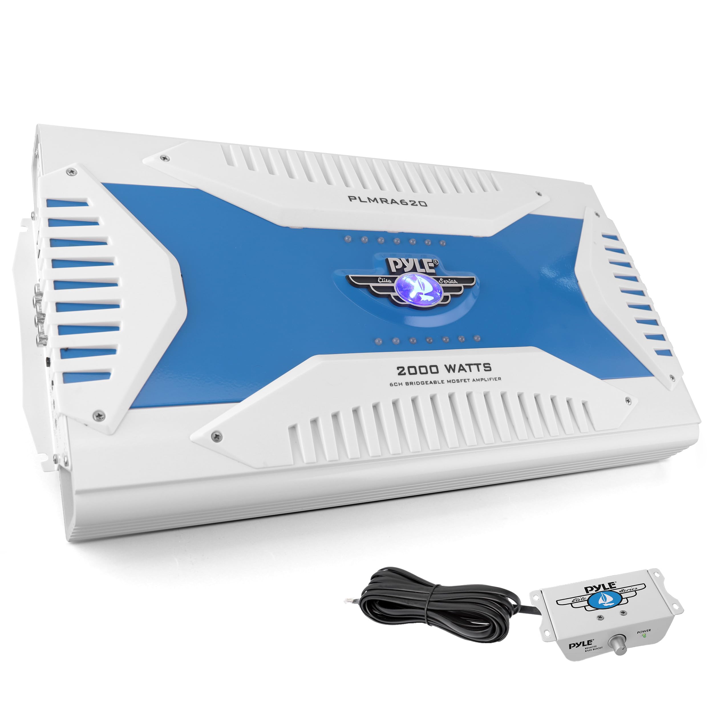 6 Channel Marine Amplifier Receiver - Waterproof Wireless Bridgeable Audio Amp for Stereo Speaker with 2000 Watt Power Dual MOSFET Supply, GAIN Level, RCA Inputs and LED Indicator - PLMRA620