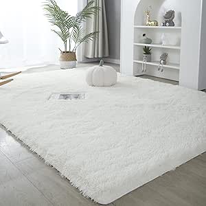 Area Rugs 4'x5'3" Soft Fluffy Carpet for Bedrooms, Living Room, Lounge, Boys Room, Girls Room, Play Room Modern Home Decor Non-Slip, Cream White