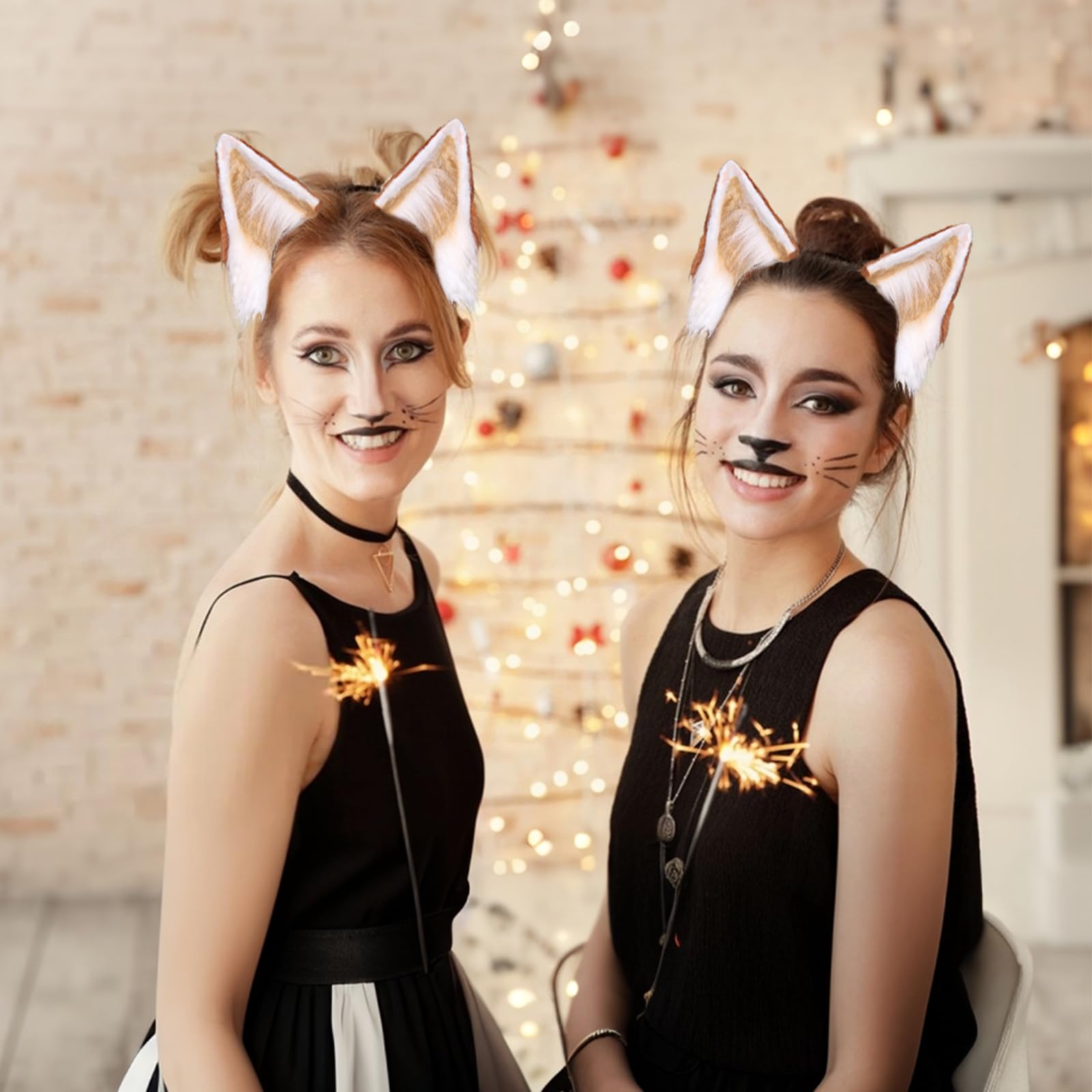 Minicloss Faux Fur Fox Wolf Ears Headband Handmade Furry Animal Ear Hairband Animal Cosplay Hair Hoop Women Men Head Accessories for Halloween Cosplay Costume Party(Brown White) - Image 4