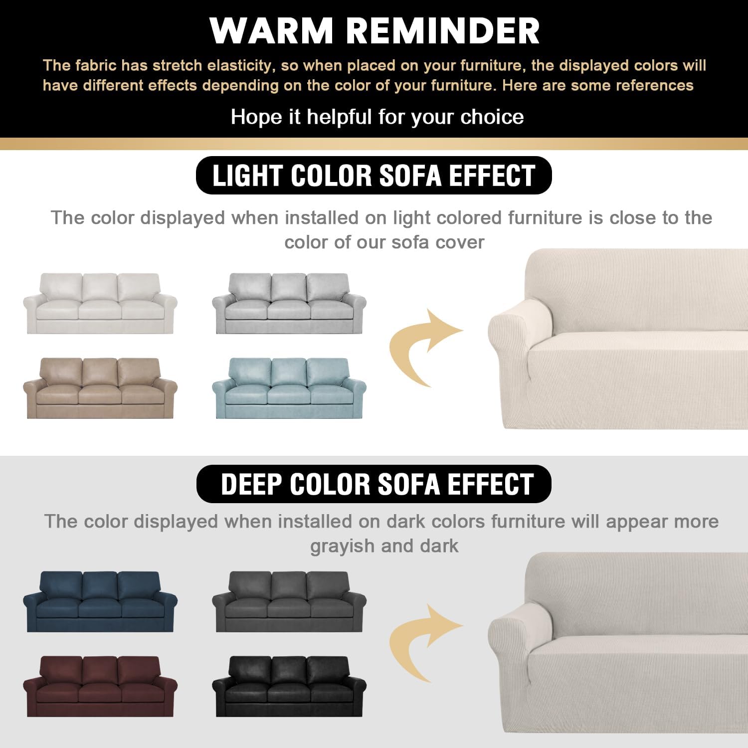 PrinceDeco Stretch Sofa Cover Slipcover Couch Covers for 3 Cushion Couch Furniture Protector Sofa Covers with Non Slip Elastic Bottom Dogs Pet Friendly Fitted (Sofa, Ivory)