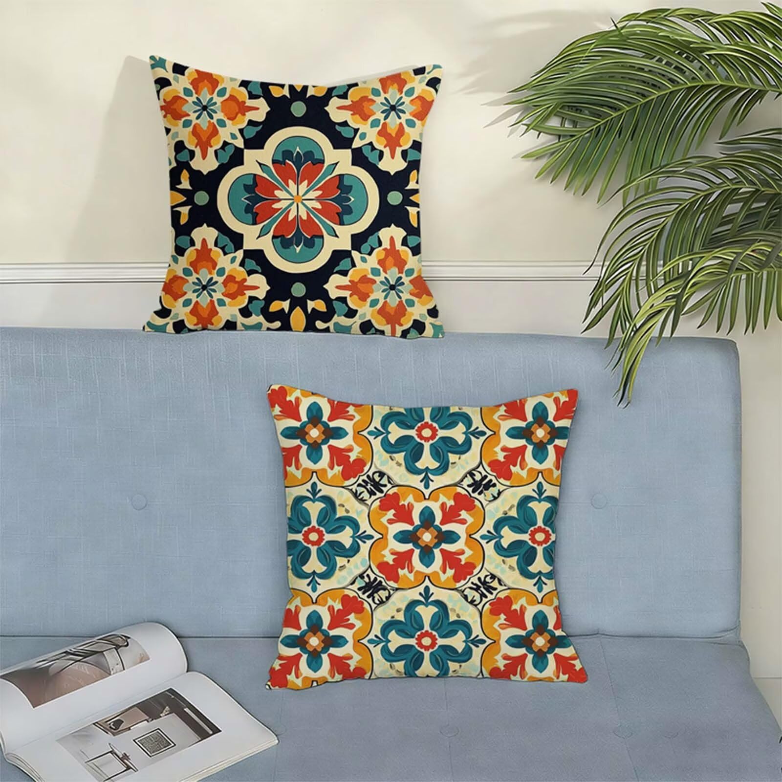 Housse Coussin 80 x 80 CM Nordique Lot de 2, Rétro Housse de Coussin Lin, Doux Confort Taies d'oreiller Imperméable Extérieur, Fermeture Éclair, Lavable en Machine, Canapé, Chambre, Fauteuil X-708
