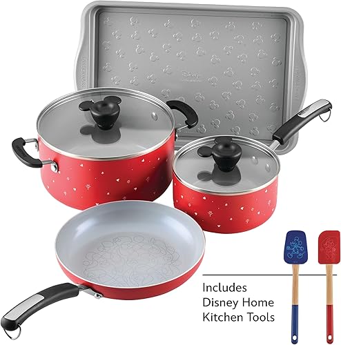Miniatura 2 de Farberware Disney Bon Voyage - Juego de ollas y sartenes antiadherentes de cerámica con bandeja para hornear, bandeja para galletas y herramientas