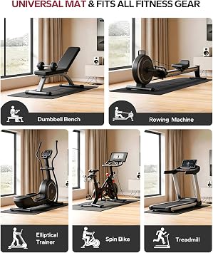 HAPBEAR Foldable Treadmill Mat, 173×61cm/ 200×90cm×5mm, Exercise Bike Mat, Heavy-Duty Floor Protector, Non-slip, Noise Reduction, Waterproof