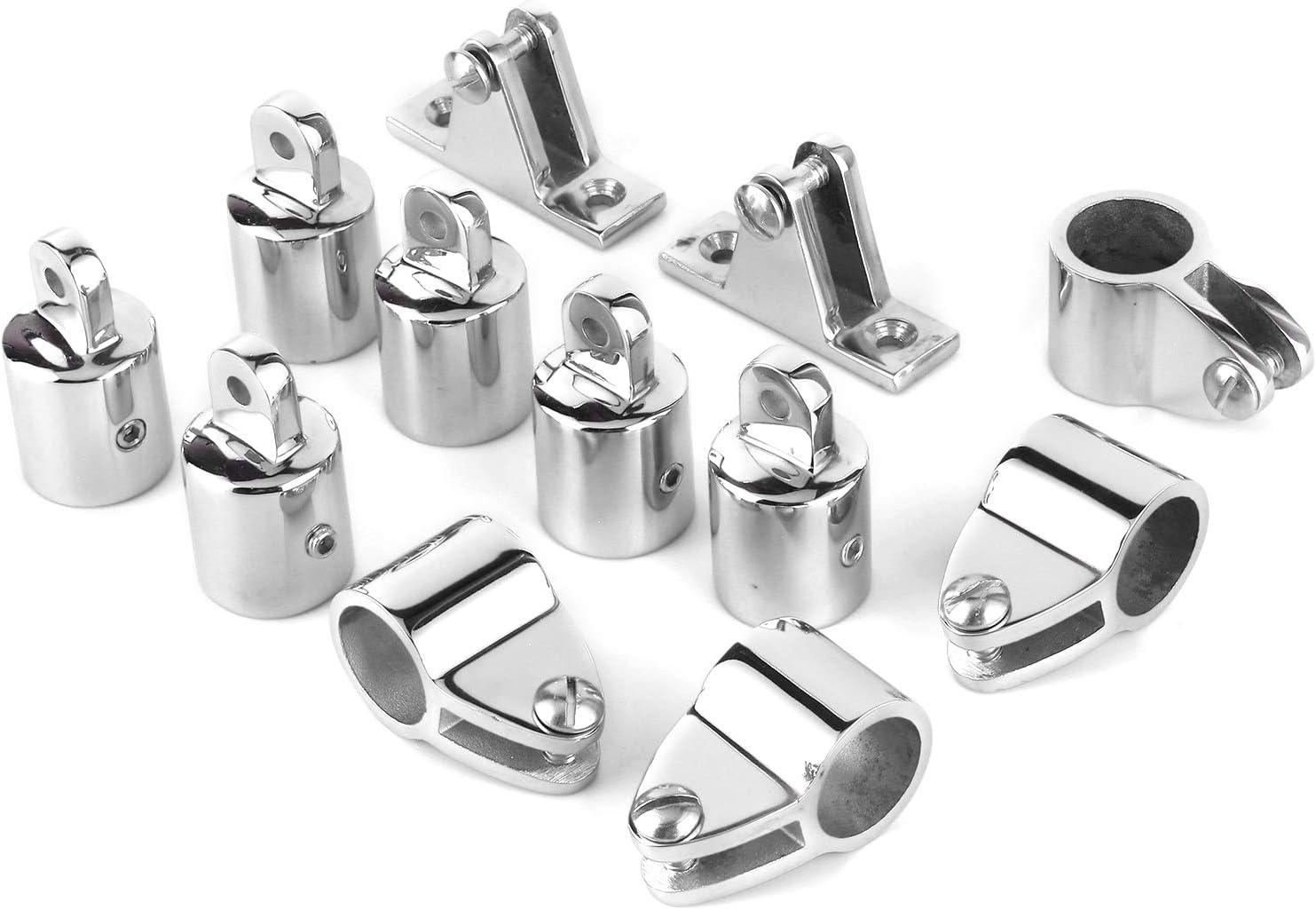Bimini Top Eye End Fits OD Round Tubing, 12pcs/set 6 Jaw Slide 4 Eye End 2 Deck Hinge 3 Bow Bimini Top Fitting Boat Accessories 22mm (7/8in)