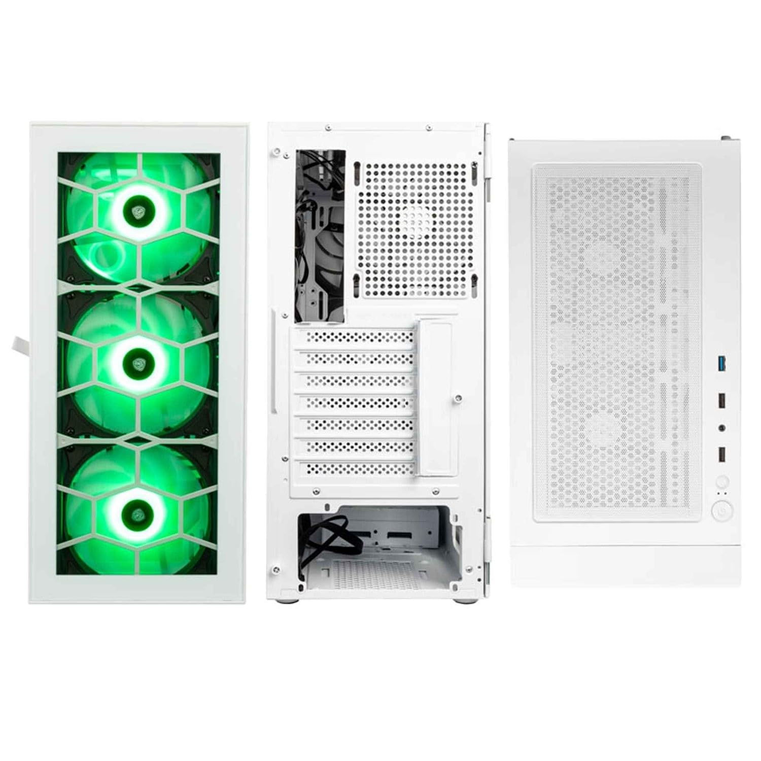 Kolink Observatory HF Glass PC-Gehäuse, Sechs ARGB-Lüfter, 330 mm GPU-Freiheit, ATX-Motherboard, Glasfrontplatte, Stahl, Mid-Tower, Weiß