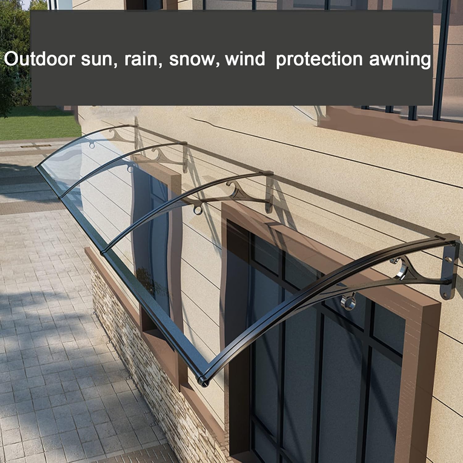 Outdoor Awning Porch Awning,Sturdy Front Door Canopy,Metal Window Awning,Transparent Polycarbonate Board Thickness 3 Mm,Modern Garden Canopy Rain Snow Protection (60x100cm/24 x39)
