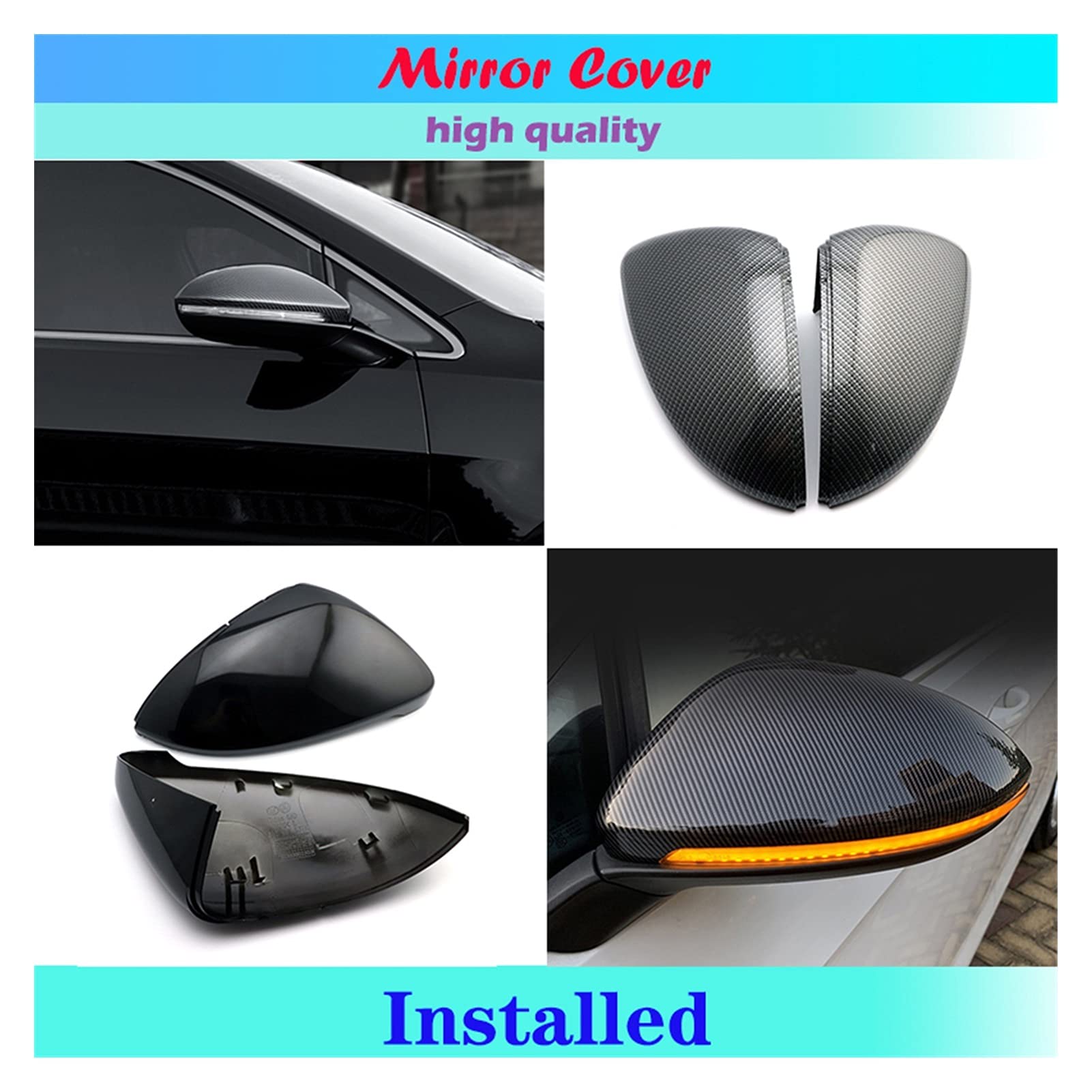 Carcasa del Espejo Retrovisor,Cubierta del Espejo Tapas Retrovisor (Look Carbono Negro), Uso apto para VW Golf 7/7.5 GTI R y Turano L(Black)