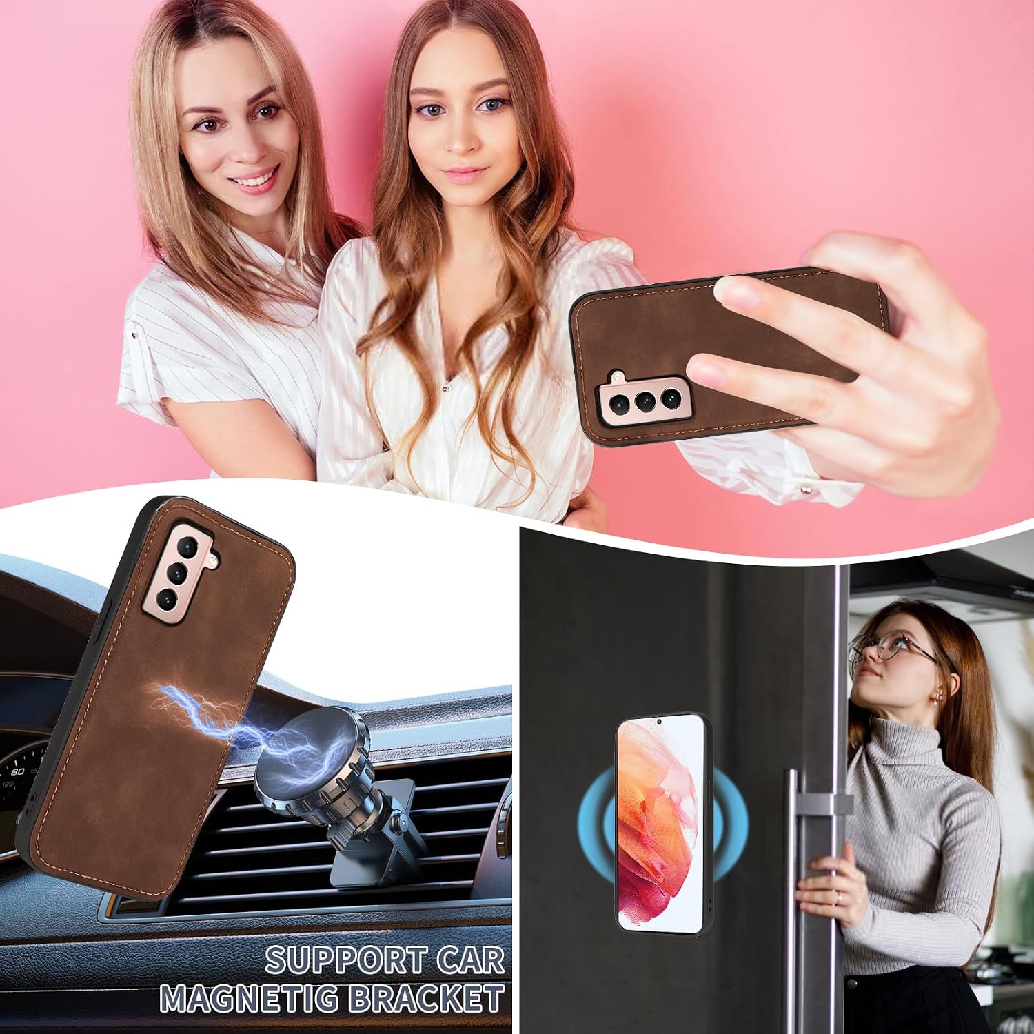 Asuwish Phone Case for Samsung Galaxy S21 5G 6.2 inch Zipper Wallet Detachable Cell Cover with Tempered Glass Screen Protector Crossbody Lanyard Strap Flip Card Holder S 21 21S G5 Women Girls Brown