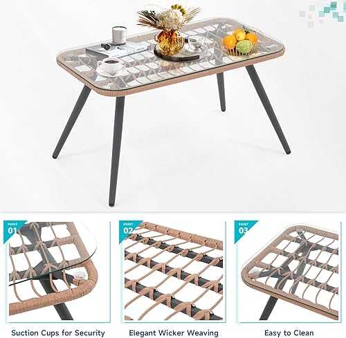 Miniatura 4 de Verano Garden - Juego de muebles de patio de 4 piezas, juego de conversación de patio al aire libre de mimbre para porche, sofá de estilo bohemio y