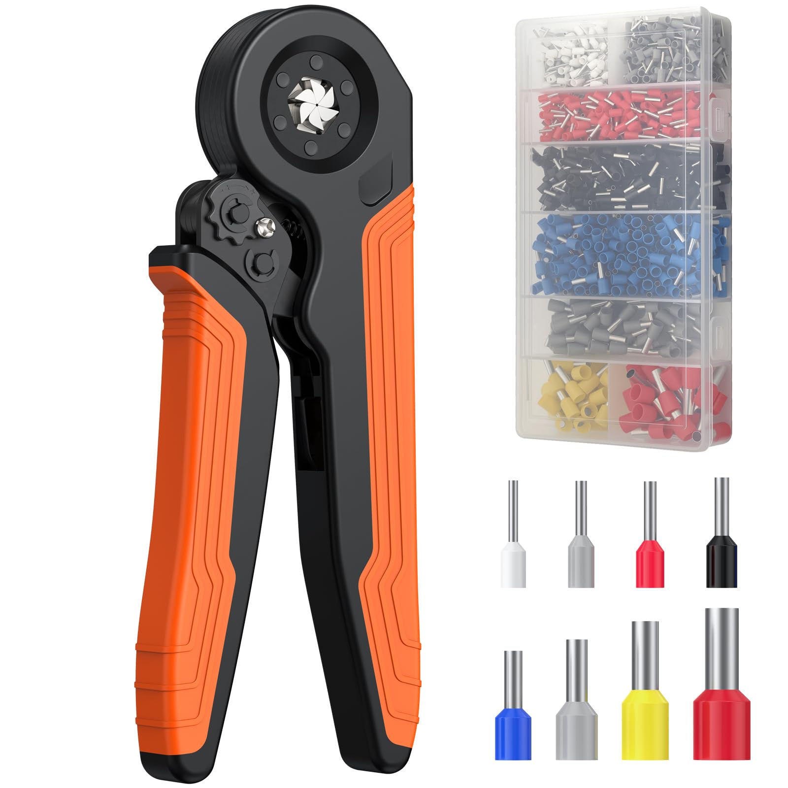 Proster Ferrule Crimping Tool Kit - Hexagonal Crimping Tool for 0.5-10mm² (22-7 AWG) Wire End Terminals Ratchet Wire Ferrule Crimper with 1200 Insulated Ferrules for Electricians DIY
