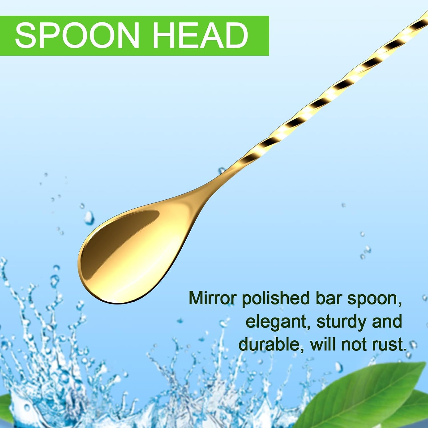 Briout Bar Spoon Cocktail Mixing Stirrers, 2Pcs,12” with Trident Fork, Gold image 3