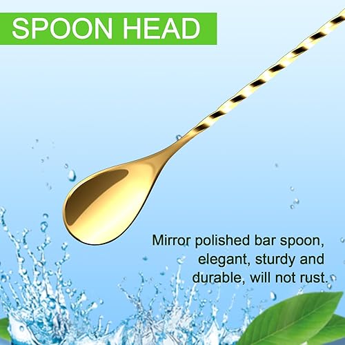 Miniatura 3 de BRIOUT 2 cucharas de bar, agitador de bebidas de mango largo de 12 pulgadas, cucharas de mezcla de cóctel de acero inoxidable con diseño de doble