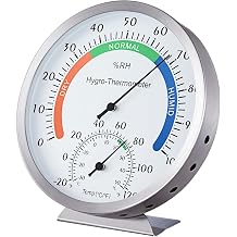 5 Inch Analog Hygrometer Thermometer, Stainless Steel Indoor Outdoor Humidity Temperature Gauge, Dual F/C Dial Humidity Monitor for Home Garden Patio Warehouse Greenhouse