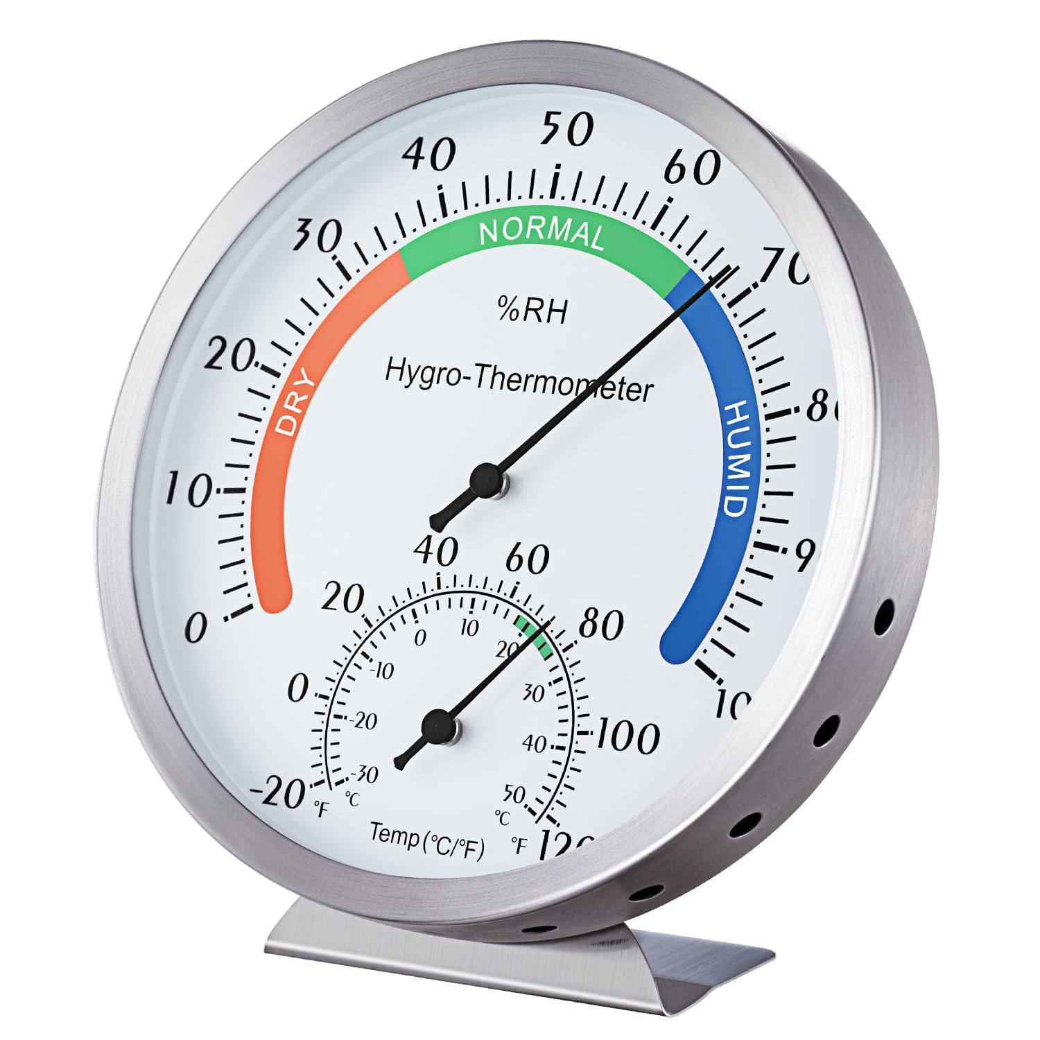 5 Inch Analog Hygrometer Thermometer, Stainless Steel Indoor Outdoor Humidity Temperature Gauge, Dual °F/°C Dial Humidity Monitor for Home Garden Patio Warehouse Greenhouse
