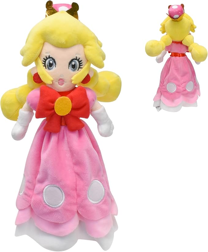 New Princess Peach Plush, 11 Inch Pink Plush Toys with Toadette Dress, Cute Peach
