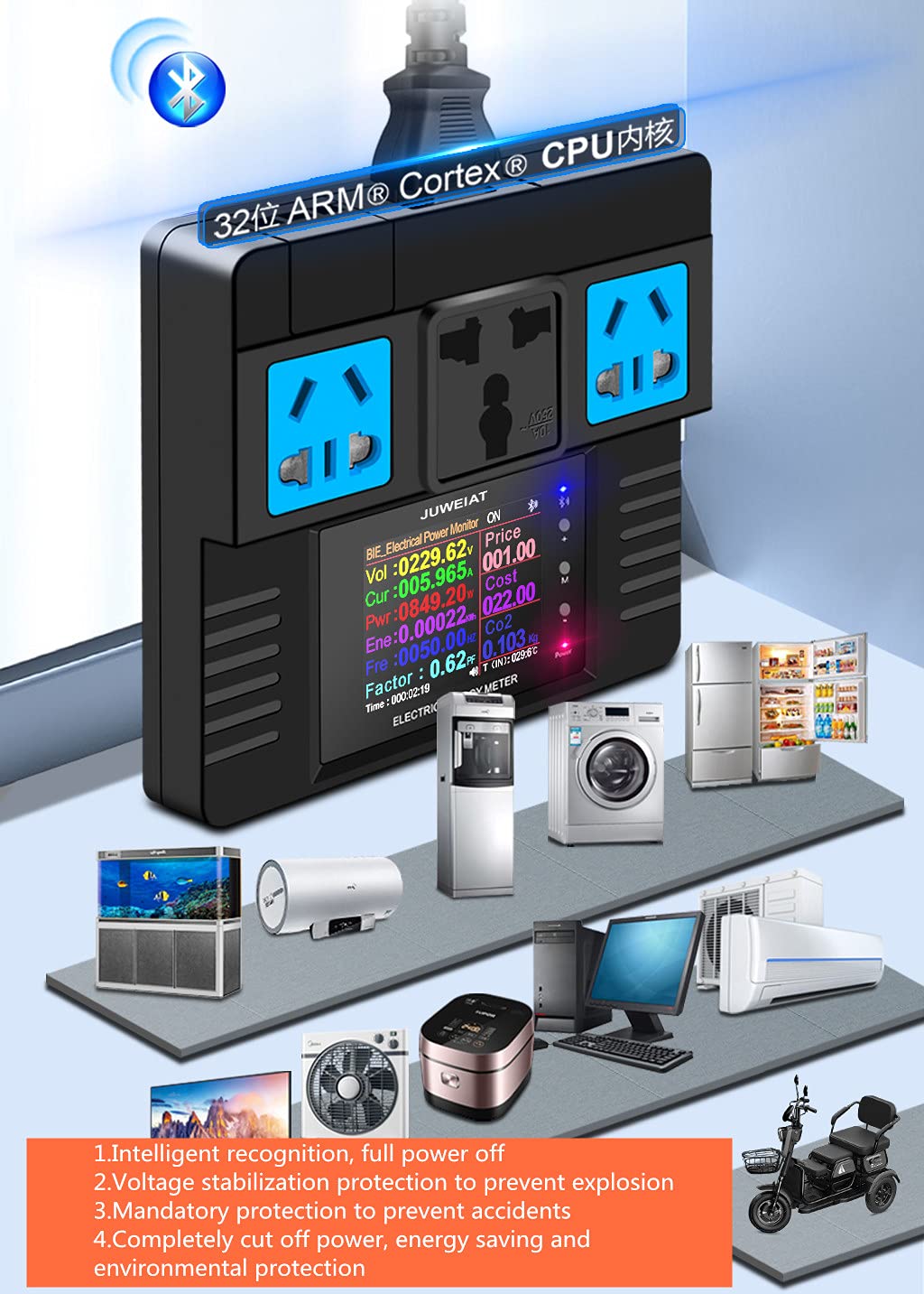 Electricity Usage Monitor,Energy Meter Digital Energy Watt Monitor Power Consumption Amp Meter with 3 Outlets Electricity Analyzer Monitoring Device for Energy Electricity Cost Measuring Meter Socket