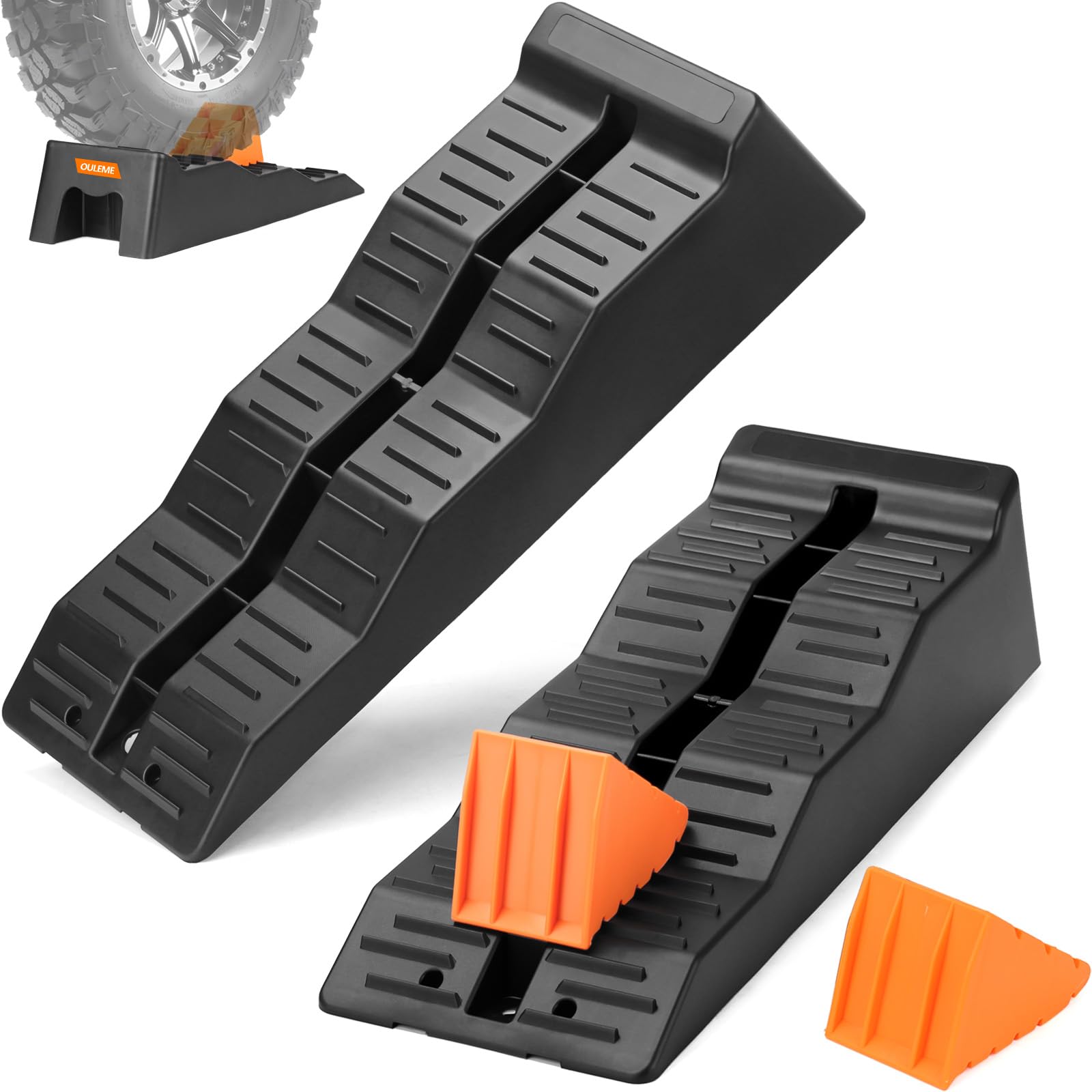 OULEME Cales d'accès pour camping-car [lot de 2], Cales stables avec verrouillage par carte, Cales de marche antidérapantes, pour caravane, camping-car & remorque (<5t)