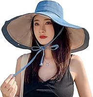 Vista 40 de Sombrero de sol de ala súper ancha para mujer, de algodón, plegable, reversible, con borde con cable, protección UV, verano, playa, viajes, jardín