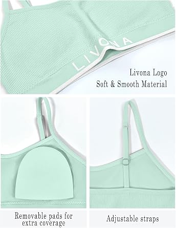 Livona Training Bras for Girls-Sports Bra, Fitness Bra, Padded Everyday Bra Bralette,Crop Cami Tank Top (6-14)