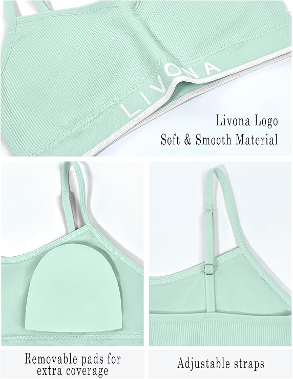 Livona Training Bras for Girls-Sports Bra, Fitness Bra, Padded Everyday Bra Bralette,Crop Cami Tank Top (6-14)
