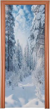 Winter Forest Nature Landscape Door Cover Decoration, Party Accessory Porch Decor for Festive Ornament Room Door Covers 35 x 79 Inch