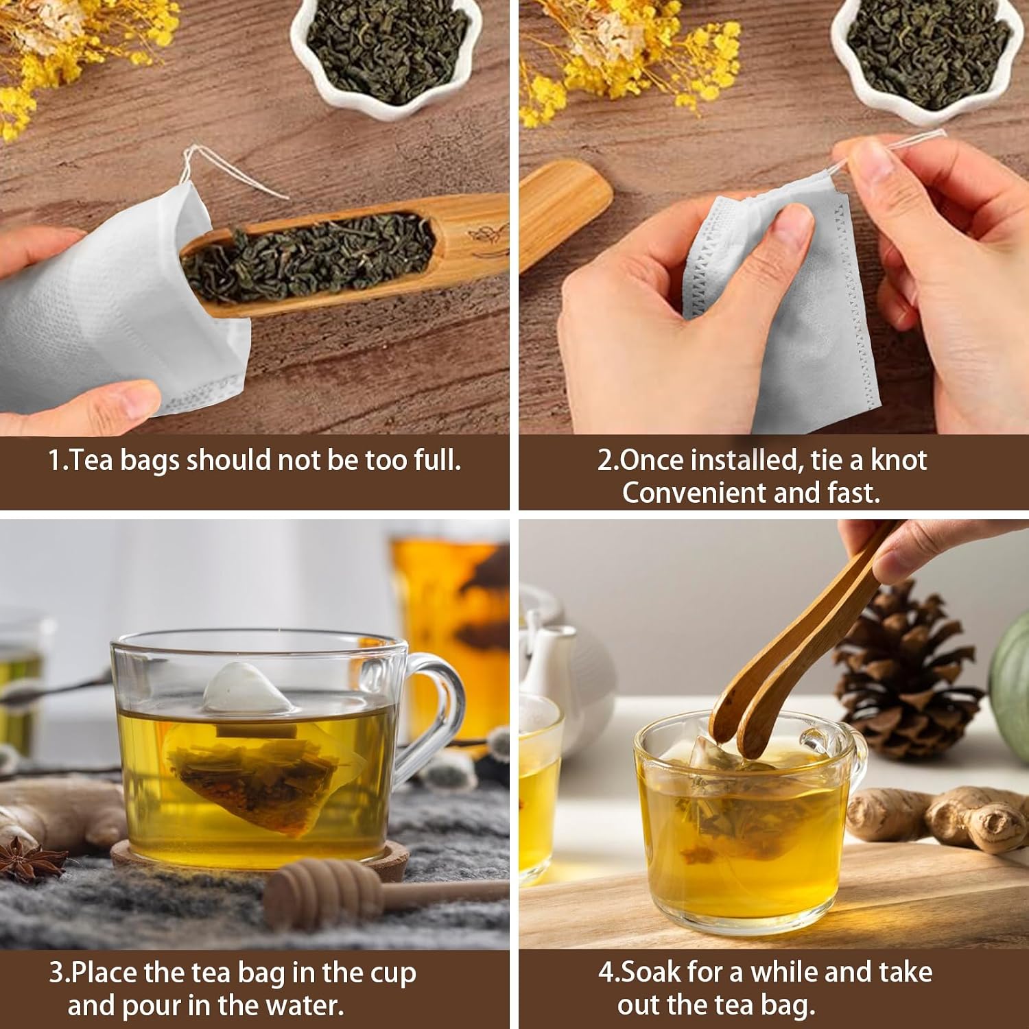 400Pcs Tea Filter Bags, Disposable Tea Filter Bags for Loose Leaf Tea from Safe Natural Materials, With Drawstring, Empty Tea Bags Suitable for Loose-Leaf Tea, Spices, Herbs (3.54 x 2.75 inch)