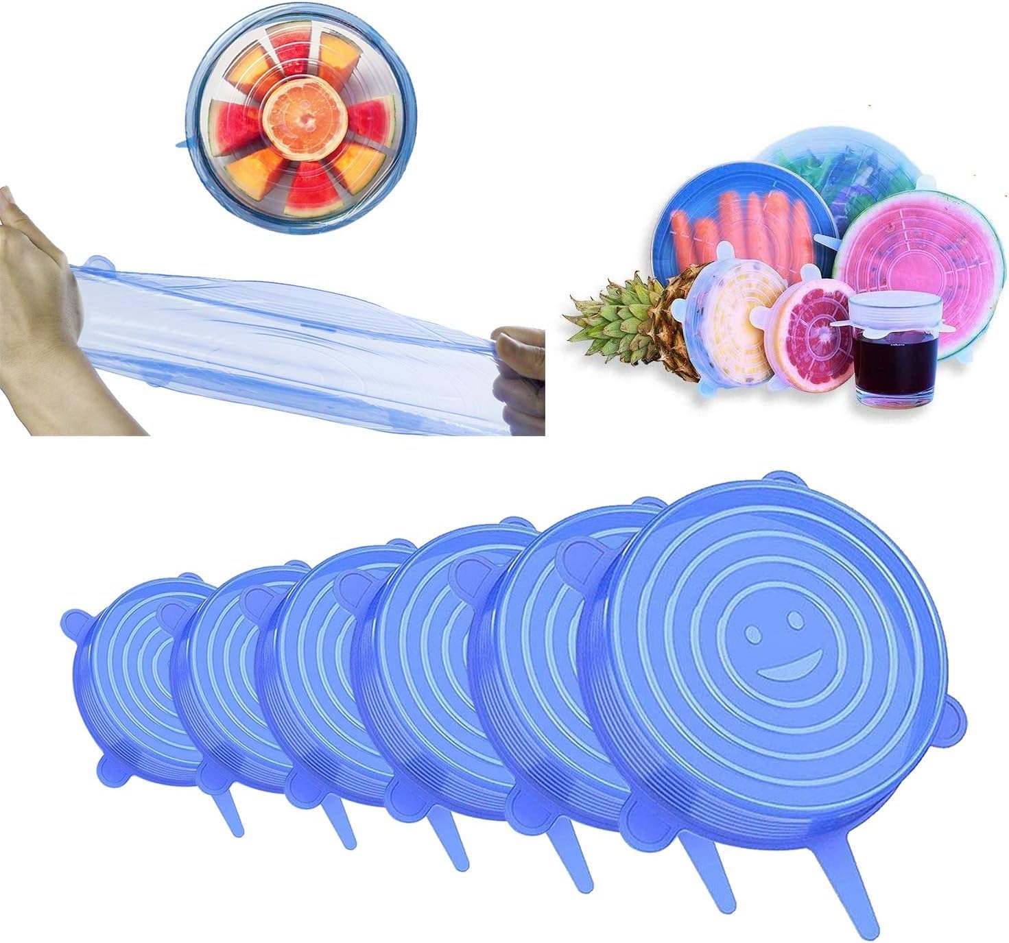 Paquete de 12 tapas elásticas de silicona, duraderas y ecológicas, reutilizables, resistentes al calor, varios tamaños, para cuenco (azul)