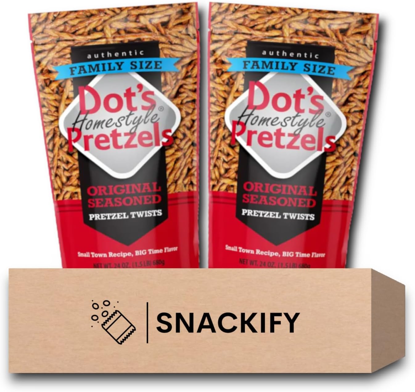 Dot's Pretzels Original Seasoned Pretzel Twists Value Bundle | 24 oz bag | Pack of 2 | Bundled by SNACKIFY