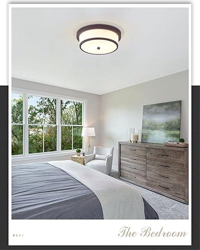 Miniatura 6 de Lámpara de techo empotrada de 12 pulgadas, 2 lámparas cerca del techo con acabado de bronce aceitado para baño, dormitorio, cocina, pasillo (bronce