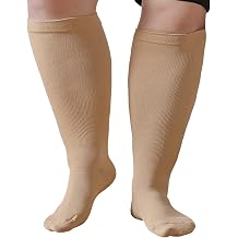 Plus Size Compression Socks Men Women Wide Calf Medical Support Stockings Flight Socks for Varicose Vein Knee High Pressure Socks Swollen Legs Nurses Travel Running Sports Cycling 1 Pair