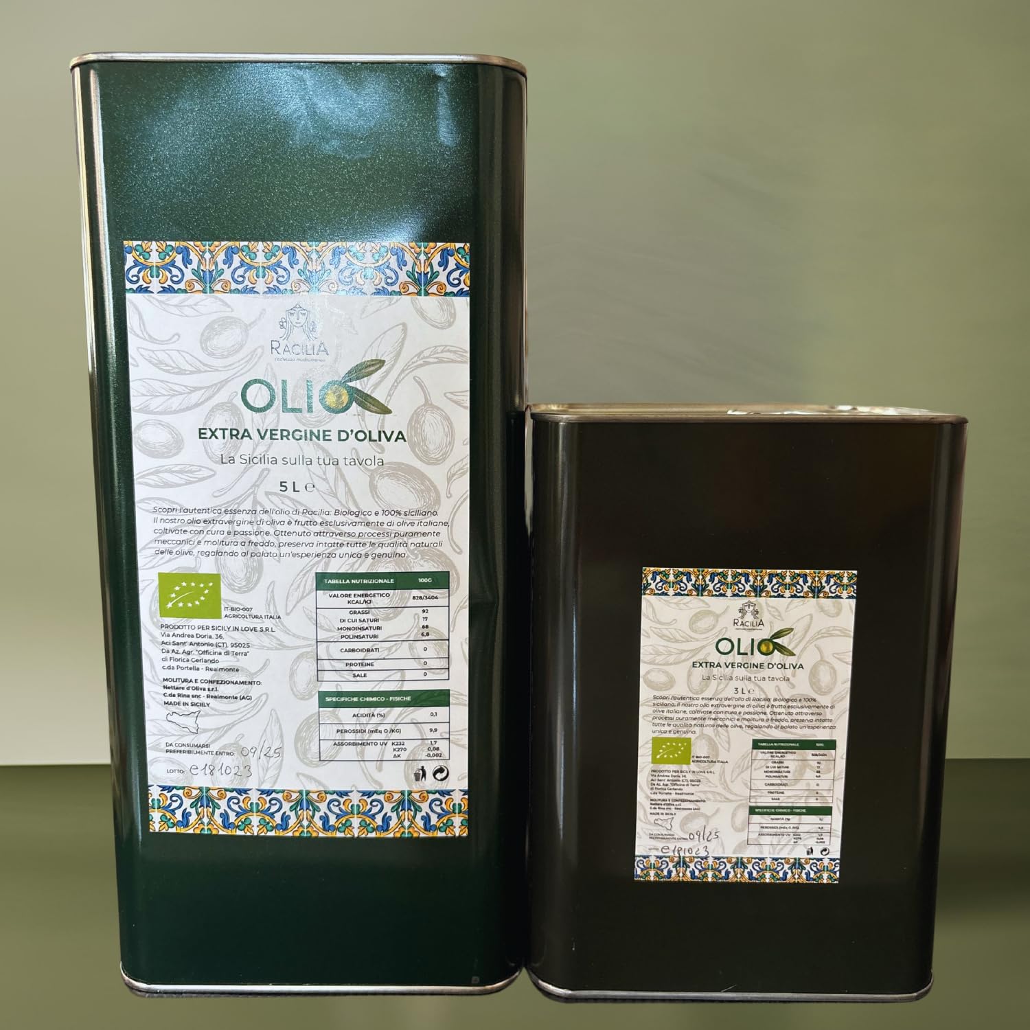 RACILIA Organiczna Oliwa z Oliwek 8 Litrów, Extra Virgin 100% Włoska 8L Puszka Evo Tłoczona Na Zimno z Sycylii, Ekstrahowana z Pierwszego Tłoczenia - Idealne Do Sałatek i Dań Kuchni Sródziemnomorskiej