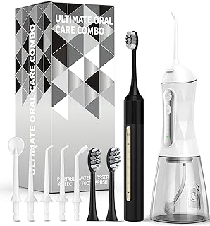 Water Flosser and Electric Toothbrush Combo,2-1 Oral Clean Kit, 5-Speed Sonic Electric Toothbrush & 4-Speed Portable Water Flosser to Clean Teeth and Protect Gum Health, IPX7 (White-Set)