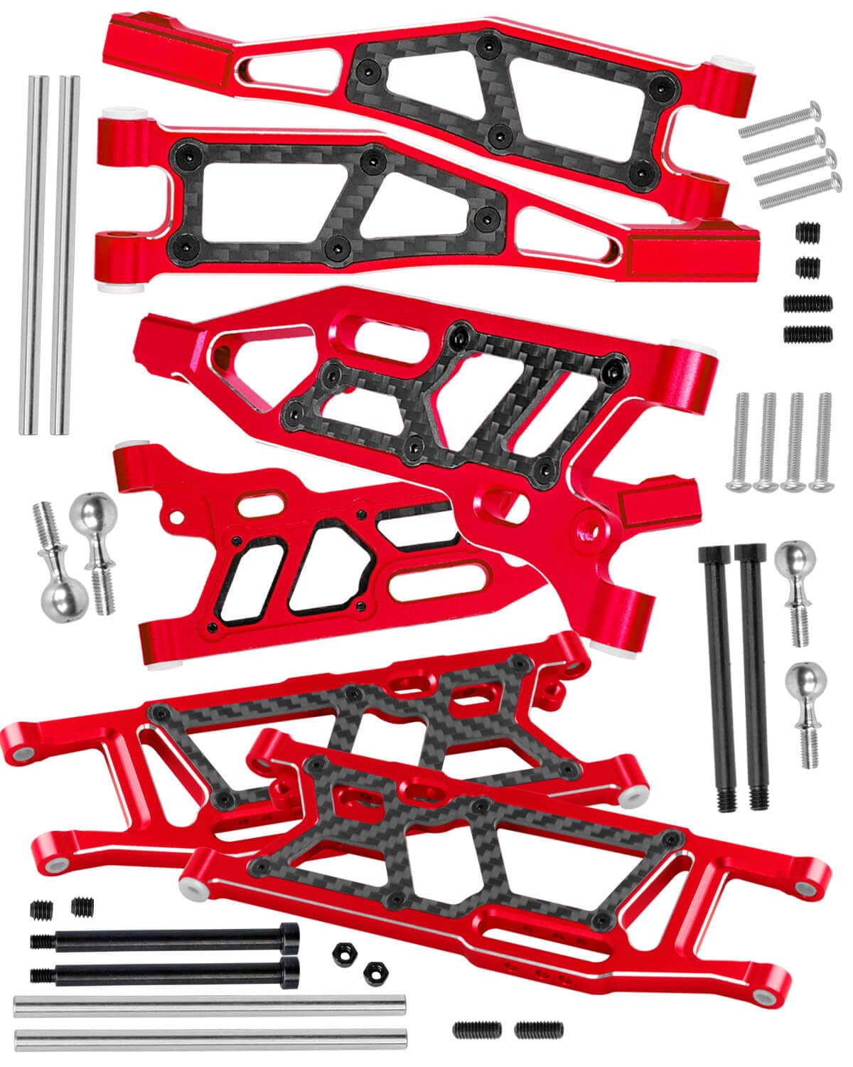 RC Upgrades Part Carbon&Fibre Front Upper Lower and Rear Swing Arm Set with Pivot Balls for 1/8 Kraton 6S V4 V5 BLX,Outcast 6S BLX,Notorious 6S BLX,Talion 6S BLX, Suspension Arms Hops up,(6PCS) Red