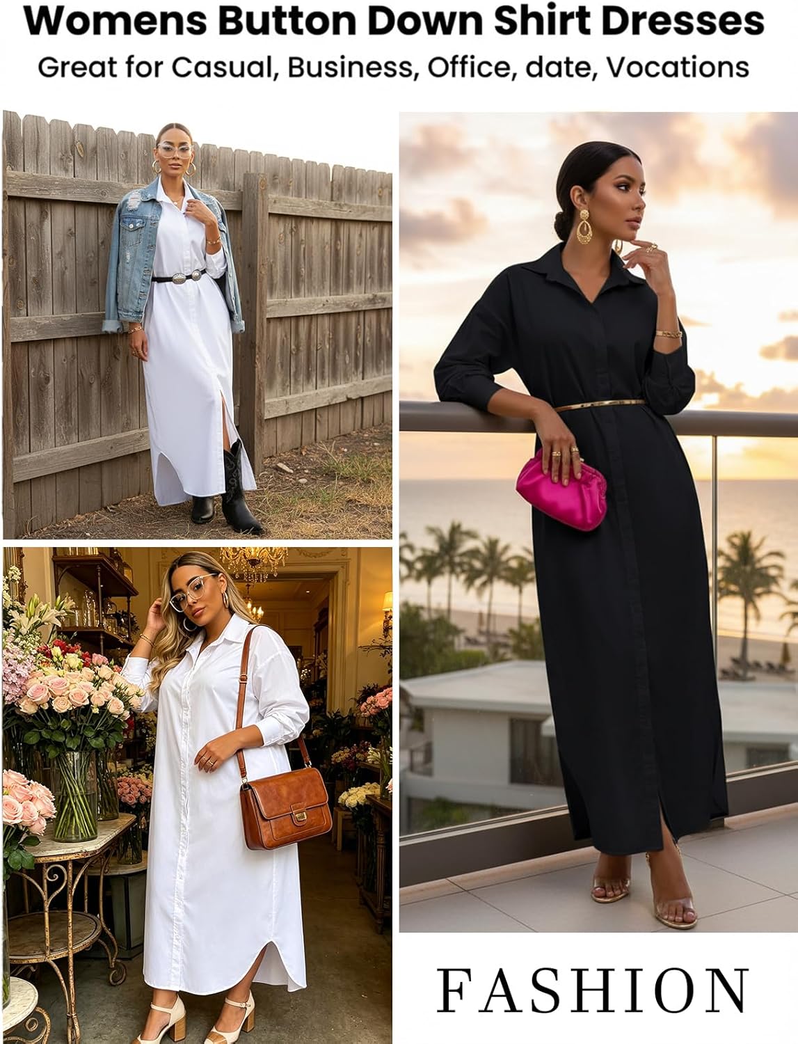 Choichic Shirt Dresses for Women Casual Long Sleeve Cotton Button Down Maxi Dresses