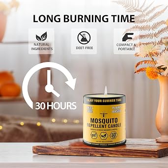 Mosquito Repellent Candle Plant-Based Essential Oils with Citronella, Lemongrass & Rosemary Outdoor Use