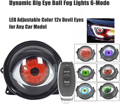 Dynamic Big Eye Ball Fog Lights, LED Adjustable Color 12v Devil Eyes with Lens Light Up Big Eyeball Lights for Car for Any Car Model (2Pcs) Lens model 33 mode