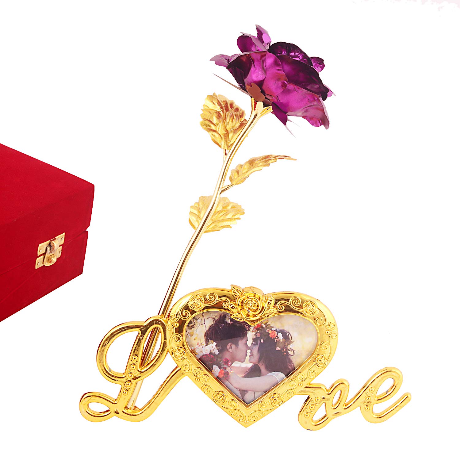 Artificial Rose And Love Photo Frame In Box (Purple, 1 Piece)-image-44