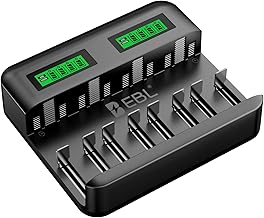 EBL LCD Universal Battery Charger - 8 Bay AA AAA C D Battery Charger for Rechargeable Batteries Ni-MH AA AAA C D Batteries with 2A USB Port, Type C Input, Fast Charger(9008)