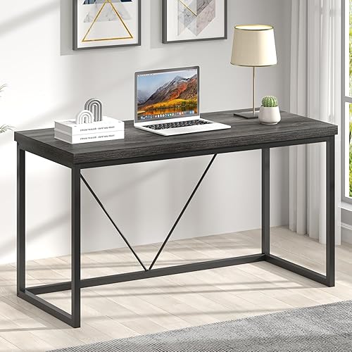 FOLUBAN Escritorio para la oficina en casa, escritorio de computadora industrial vintage, mesa de estudio y trabajo de madera rústica y metal,