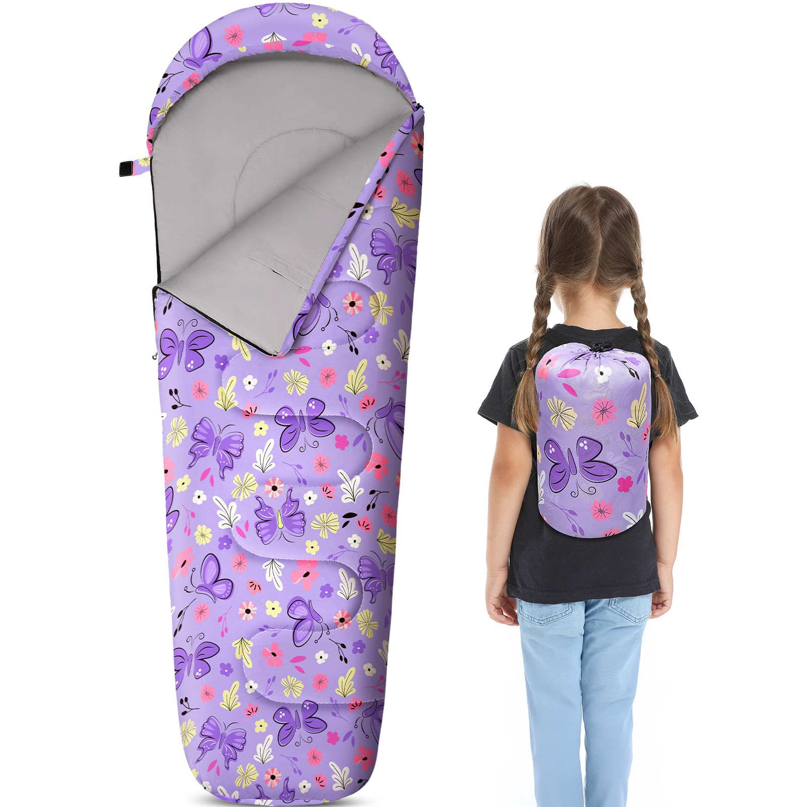 MHJY Kids Sleeping Bag for Girls Boys 3 Season Warm & Cool Weather Youth with Backpacking Bag Waterproof for Traveling Hiking Outdoor Camping Essentials