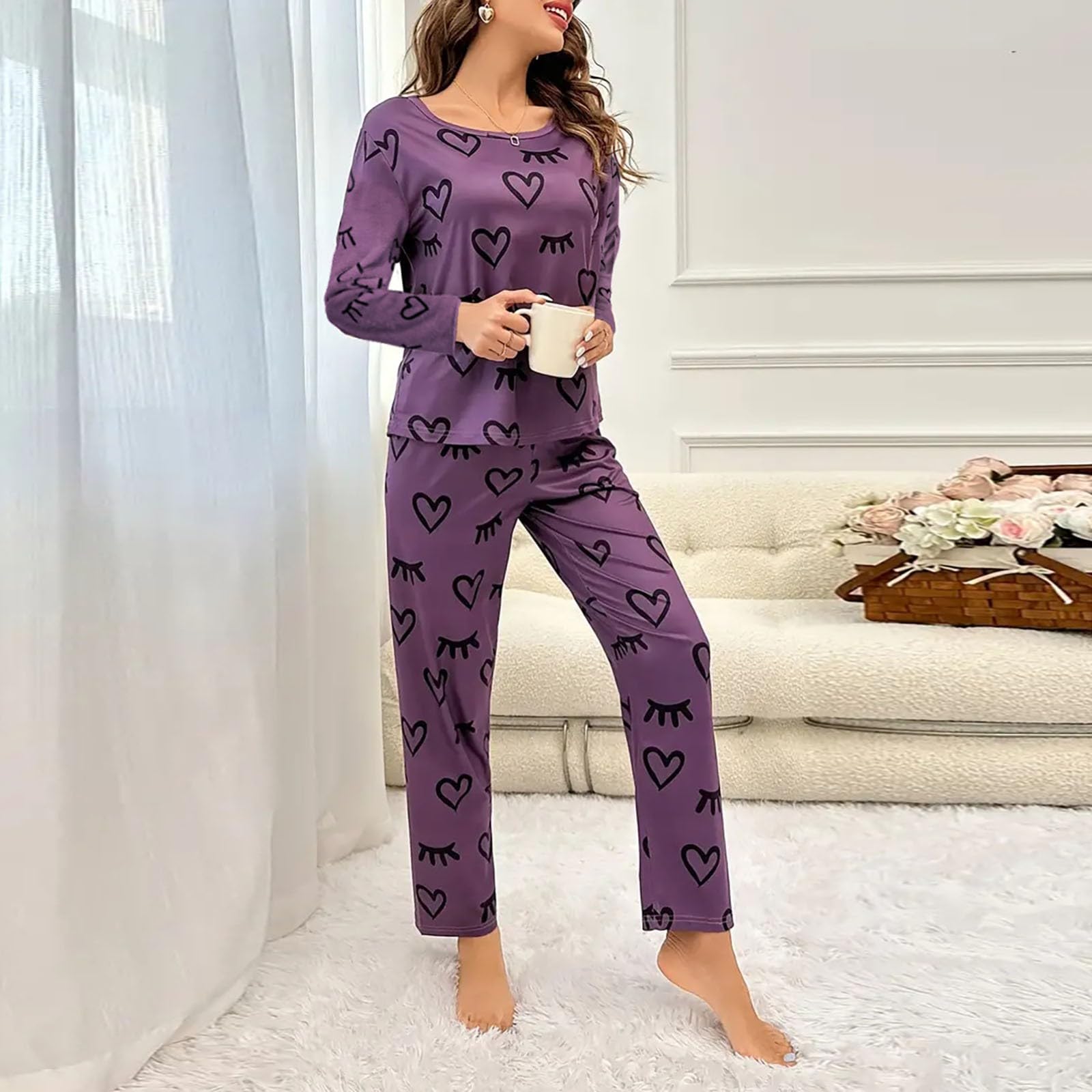 Completo pigiama da donna, vestibilità casual, 2 pezzi