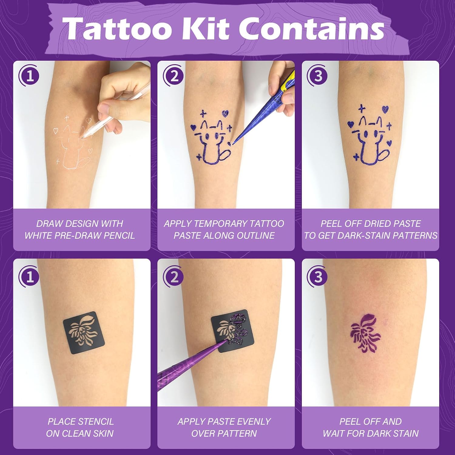 Temporary Tattoo Paste Cone Kit with 12 Cones & 17-Sheet Stencils image 3