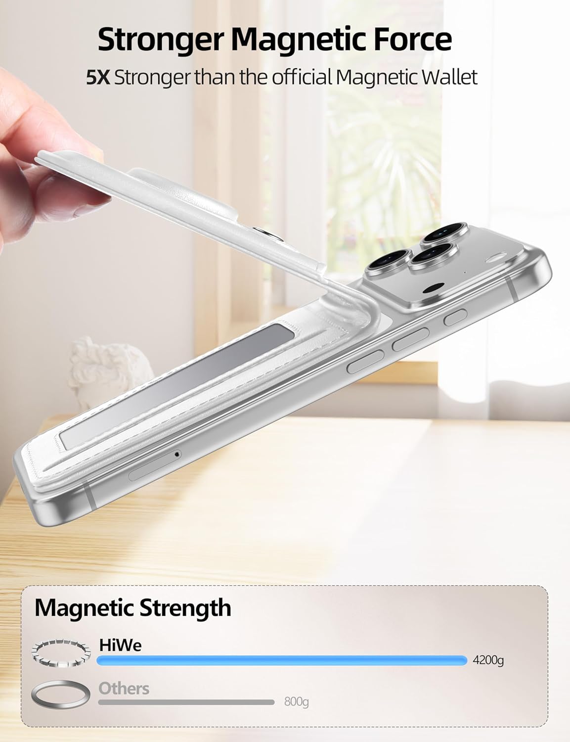 HiWe 3-in-1 Magnetic Wallet Stand with AirTag Holder, 6-Card Holder, RFID Blocking Strong Magnet for iPhone 12-17 Series, ID Window