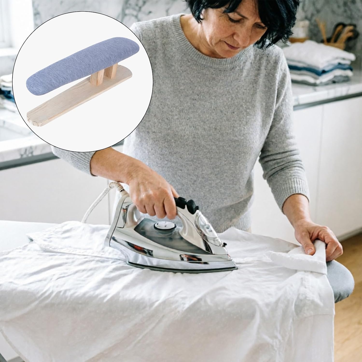 Compact Ironing with Padded Panel and Wood Base for Clothes, Sleeve, Collar, and Home Laundry Pressing Wooden Ironing Aid Sleeve Board Garment Pressing Wood Pad Home Laundry Room Room