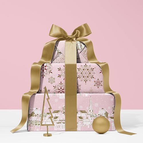 Vista 91 de LeZakaa Mini rollo de papel de regalo de Navidad azul, muñeco de nieve, reno, bola de cristal, árbol de copo de nieve, papel de regalo metálico