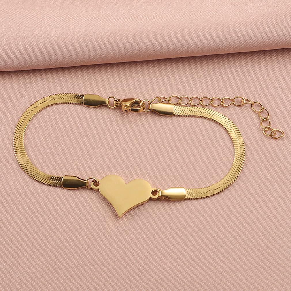 Whispered Love Snake Chain Heart Bracelet for Women Stainless Steel Adjustable Extender