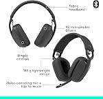 Logitech Zone Vibe 100 Lightweight Wireless Over Ear Headphones with Noise Canceling Microphone, Advanced Multipoint Bluetooth Headset, Works with Teams, Google Meet, Zoom, Mac/PC - Graphite